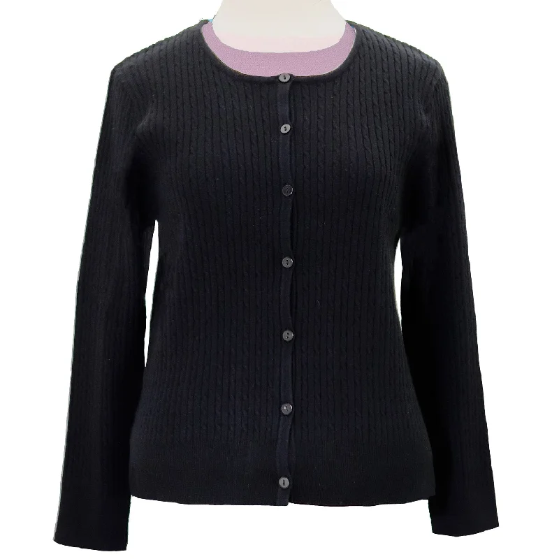 Women's Round Neck Cable Cardigan Sweater 9811 Solid Print Embellished