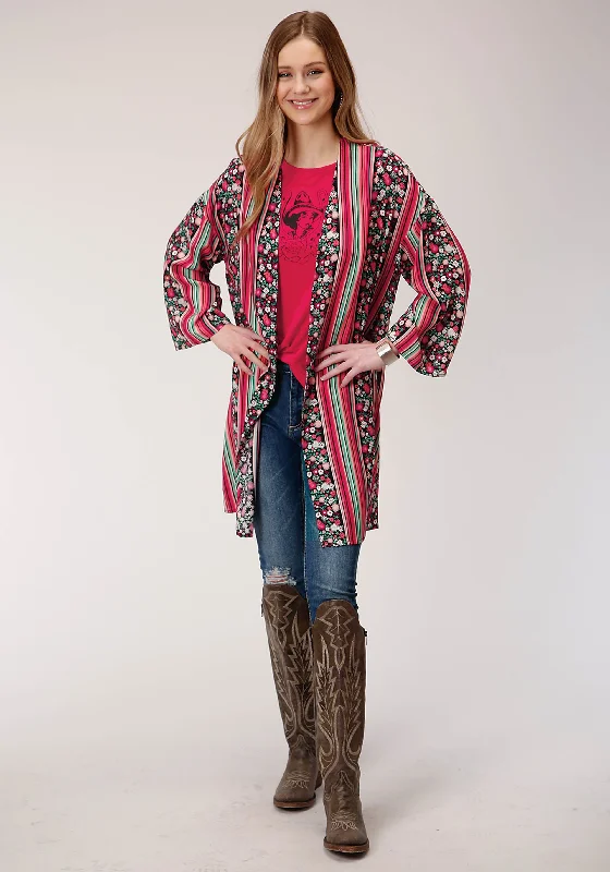 WOMENS  FLORAL PRINT RAYON LONG SLEEVE  KIMONO CARDIGAN Seamless Knitted Crochet
