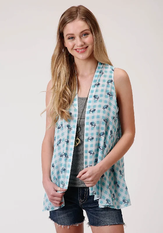WOMENS BUFFALO CHECK PRINTED RAYON CARDIGAN Velvet Chenille Corduroy