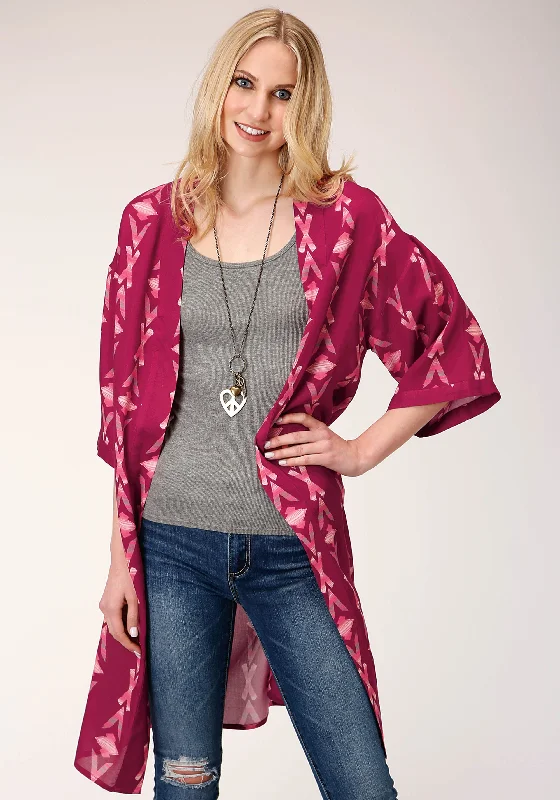 WOMENS  WINE AZTEC PRINT SHORT SLEEVE  CARDIGAN Modern Contemporary chic