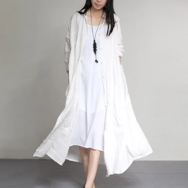 2017 fashion white linen coats loose patchwork long trench coats A-Line Swing Coat