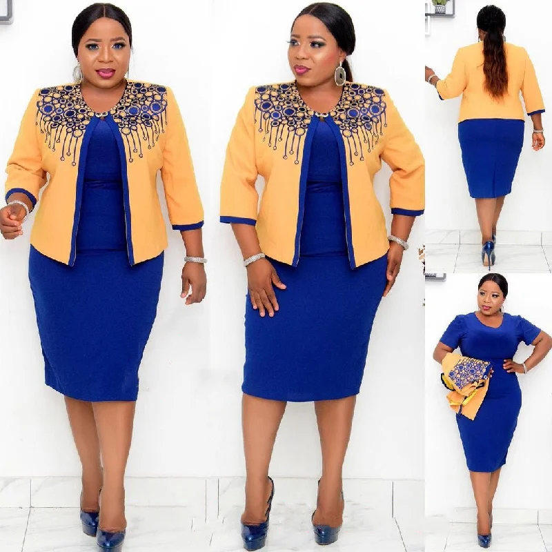 20715-MX16 Printed Plus Size Modest Dress With Short Coats Office Wear Set Stylish Bomber Jacket 20715-MX16 Printed Plus Size Modest Dress With Short Coats Office Wear Set Stylish Bomber Jacket