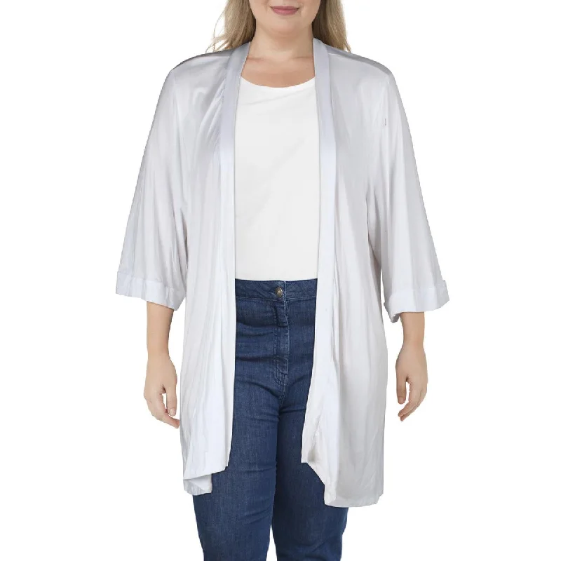 24seven Comfort Apparel Womens Plus Open Front Layering Cardigan Top Velvet Chenille Corduroy