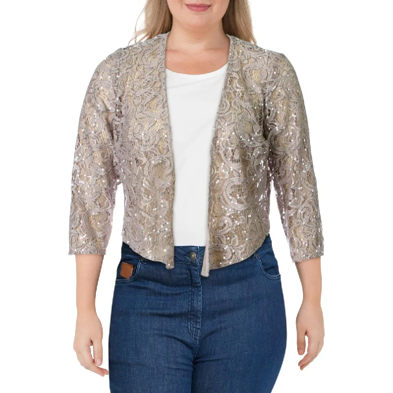 Alex Evenings Womens Lace Sequined Cardigan Top Chenille Brocade Lace