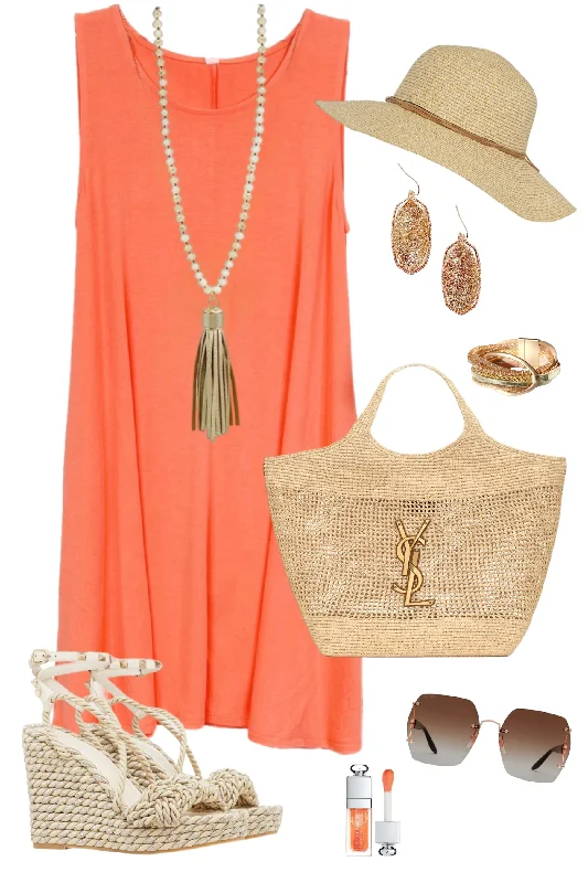 Basic Pocket Tank Dress - Coral