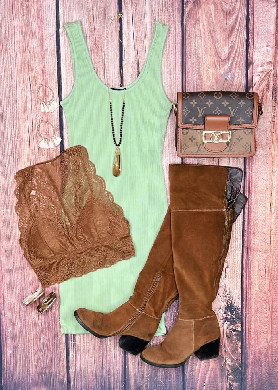 Basic Ribbed Tank Dress - Sage