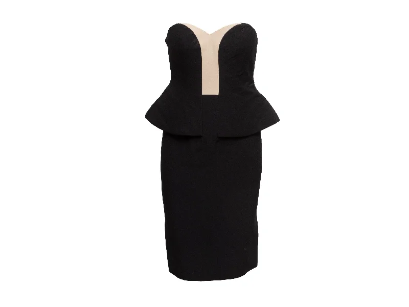 Black & Cream Alexander McQueen Strapless Peplum Dress Size EU 40