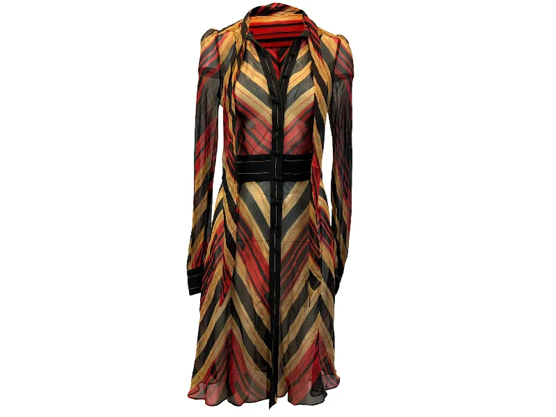 Black & Multicolor Diane von Furstenberg Silk Chevron Print Dress Size US 6