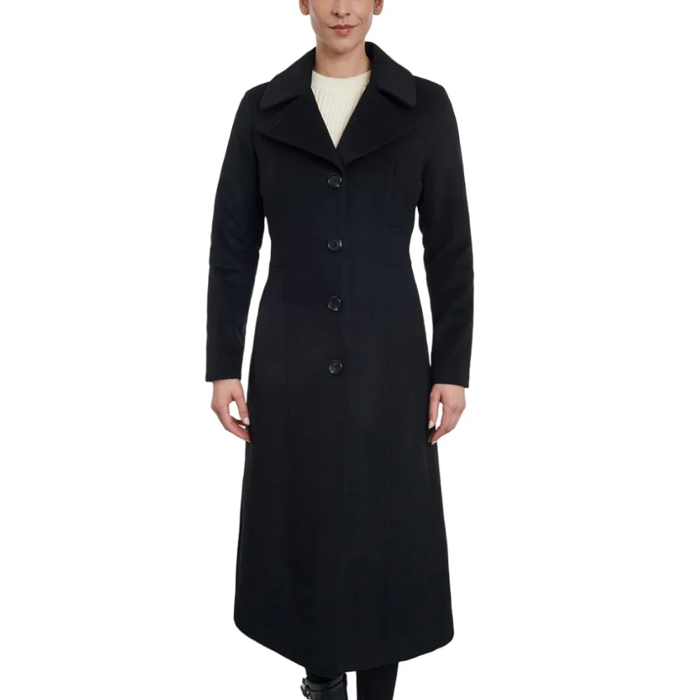 Womens Black Single Breasted Wool Blend Coat Soft Thermal Overcoat