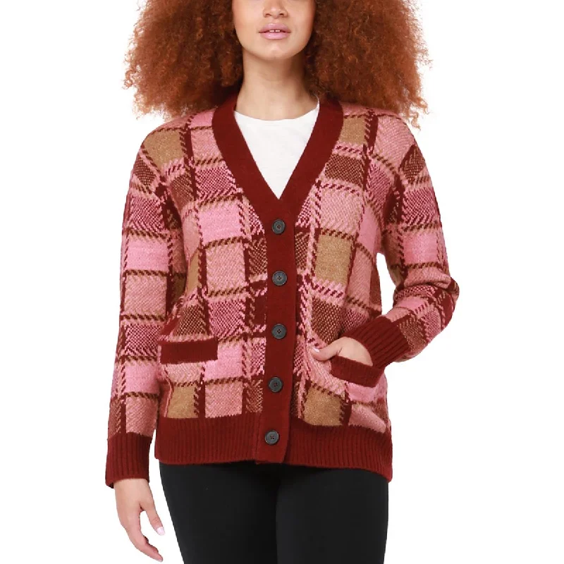 Black Tape_ Womens   V Neck Window Pane Cardigan Sweater Tailored Straight A-Line