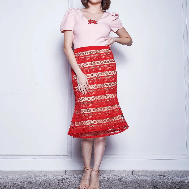 Block Color Lace Dress