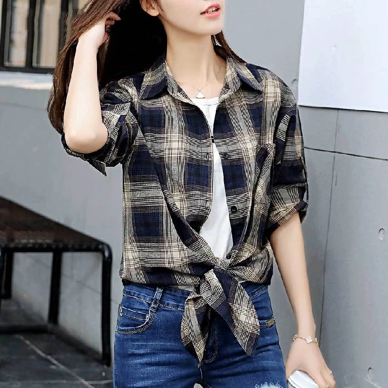 Bow Striped Retro Plaid Long Sleeve Shirt Women's Loose Large Size Mid Length Cardigan Shawl Chenille Blend Fleece Blend Nylon Blend Bow Striped Retro Plaid Long Sleeve Shirt Women's Loose Large Size Mid Length Cardigan Shawl Chenille Blend Fleece Blend Nylon Blend