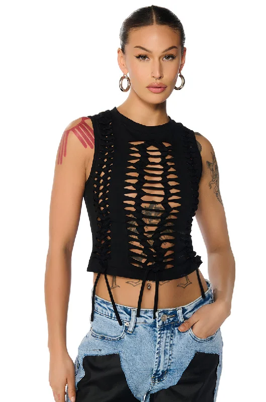 BRITTINI DISTRESSED KNOTTED TANK TOP long tank top