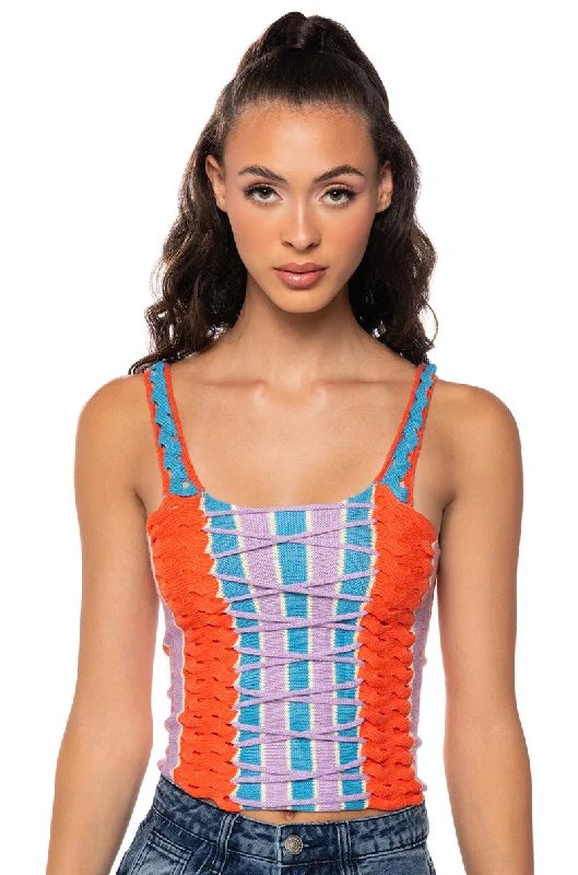 CALIFORNIA DREAMING KNIT LACE UP TANK TOP baby blue tank