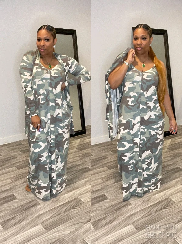 Camo Cardigan And Maxi Set Cardigan Knitwear Sweater