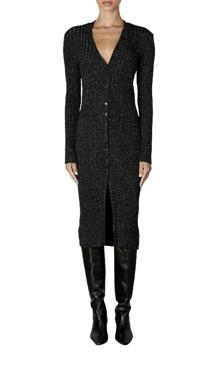 Cardigan Midi Dress In Black/silver Casual Formal Business