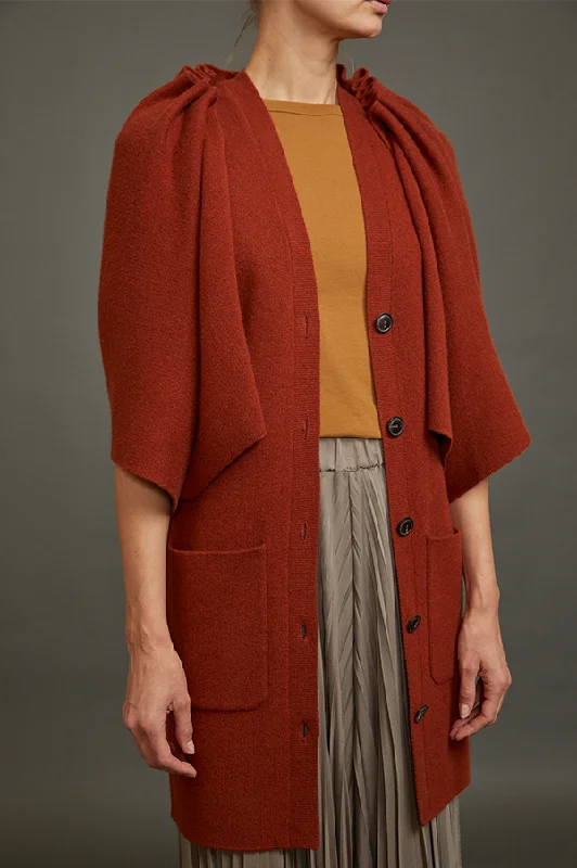 Cardigan with Detachable Cape in Rust Elasticated Padded Insulated