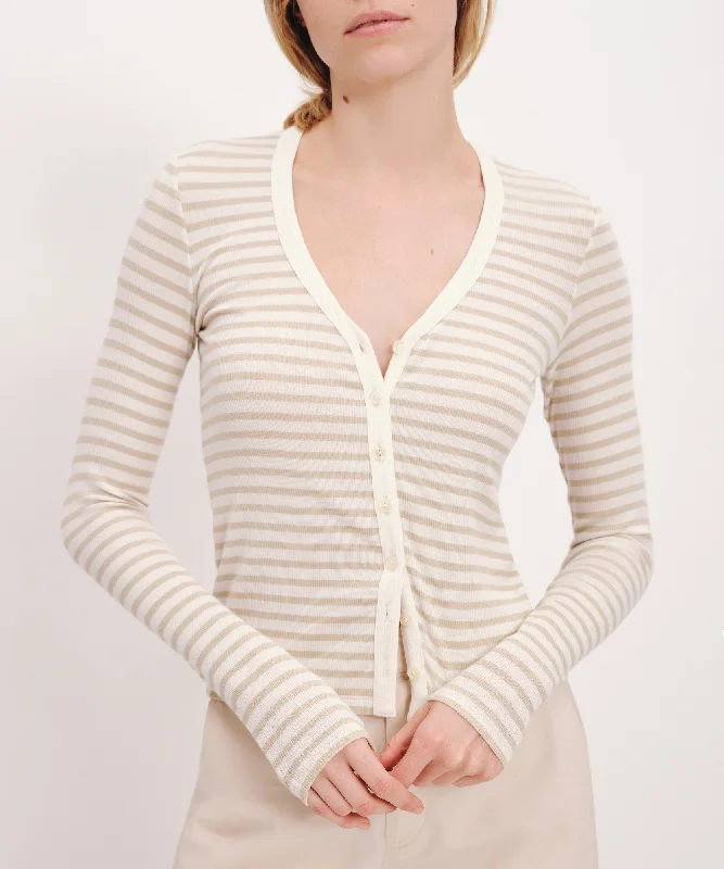 Modal Rib Stripe Long Sleeve Cardigan Top - Chalk-Morning Mist Houndstooth Herringbone Solid Modal Rib Stripe Long Sleeve Cardigan Top - Chalk-Morning Mist Houndstooth Herringbone Solid