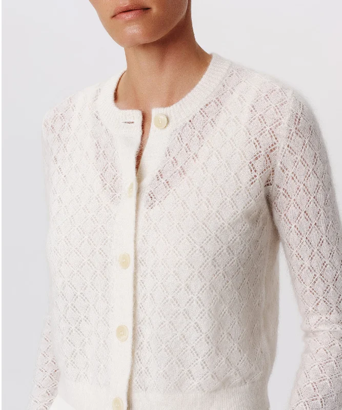 Wool Blend Textured Cardigan - Chalk Polka Dot Checkered Tartan