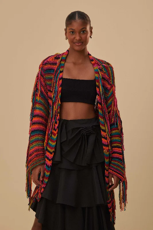 Colorful Stripes Knit Cardigan Fitted Slim Tailored