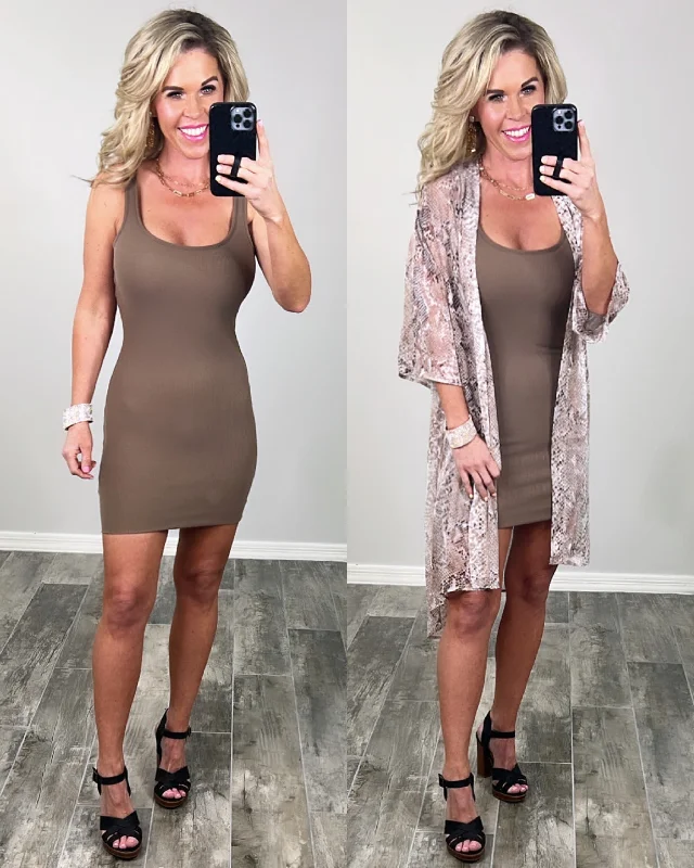 Committed To Casual Tank Dress - Brown