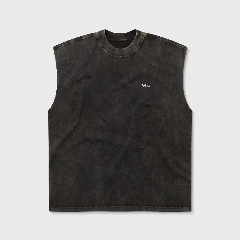 Curvy Logo Washed Tank Top - Black lace back tank