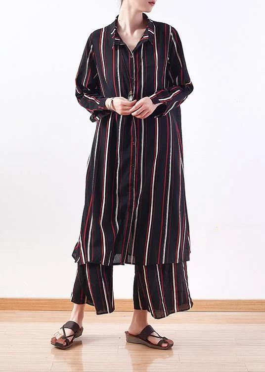 Cute red striped outwear casual lapel cardigans Striped Floral Plaid