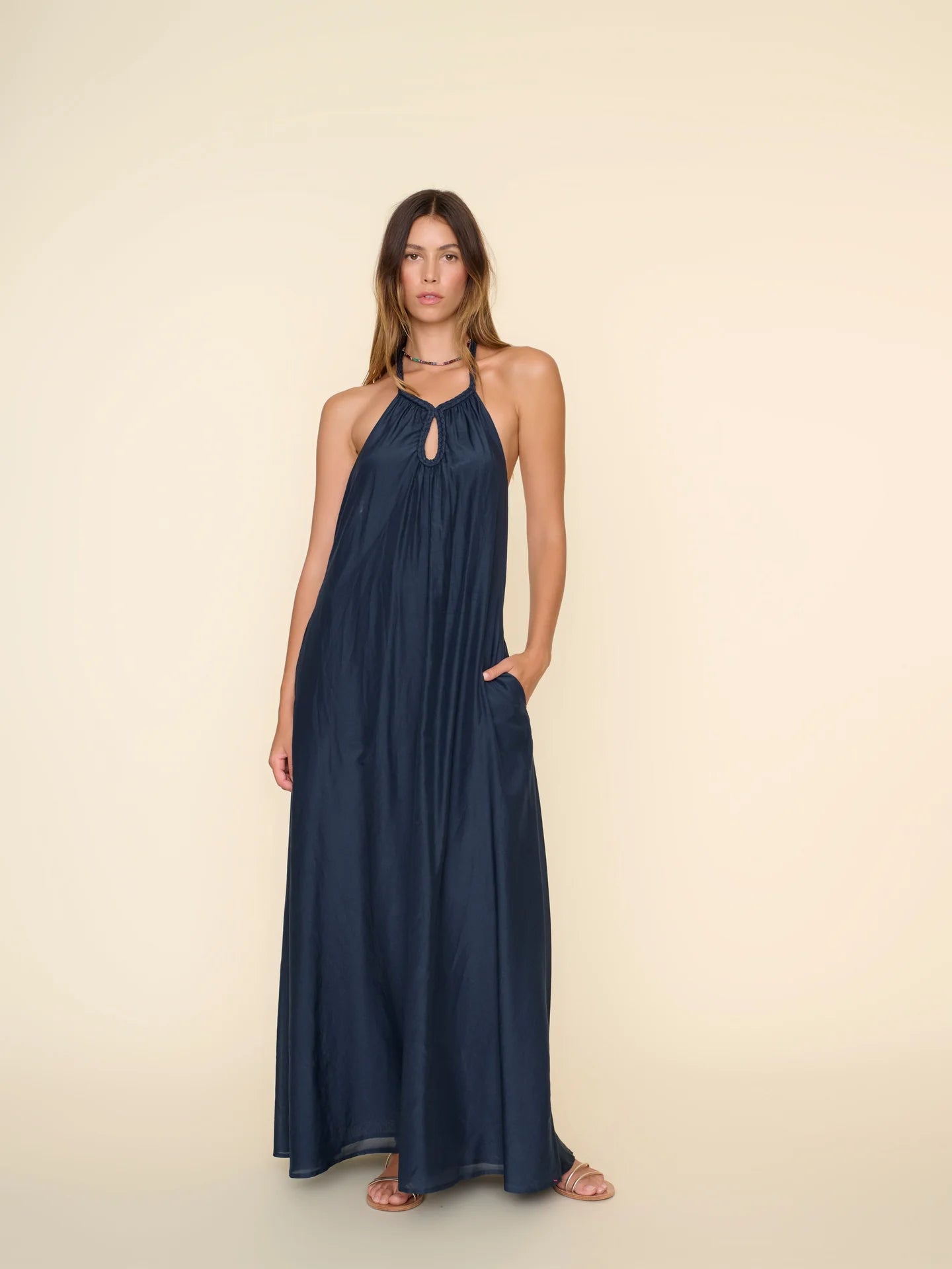 DRUE Silk/Cotton Halter Dress in Blue Sapphire