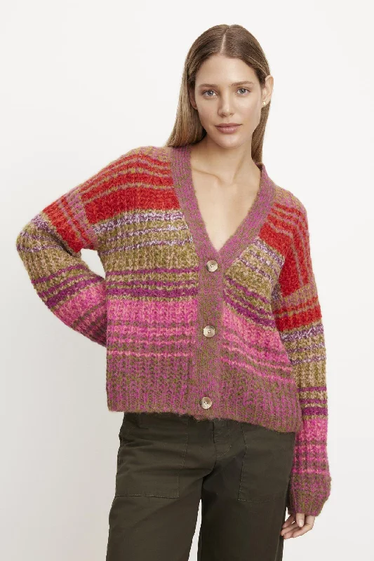 EDDIE STRIPED CARDIGAN Beaded Cardigan Sequined Faux Fur