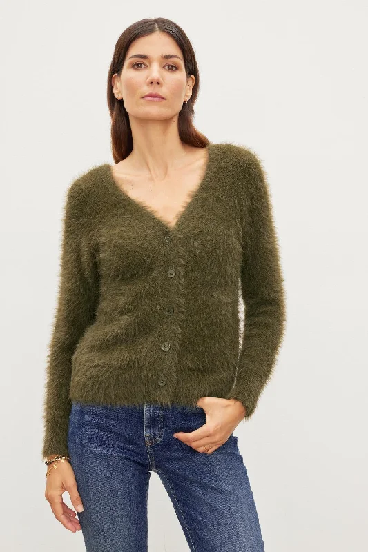 ELLE FEATHER YARN CARDIGAN Button Cardigan Zip Cardigan Pullover Cardigan
