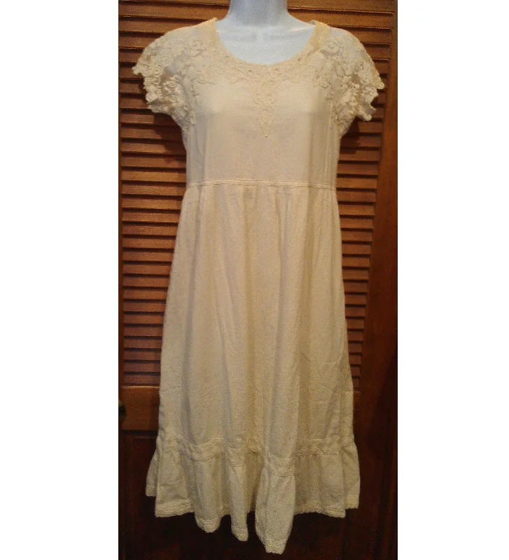 Embroidered Cap Sleeve Dress with Lace Embellishment