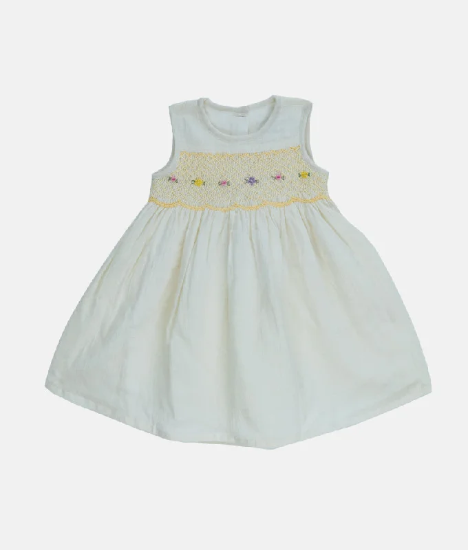 Emma Ivory Yellow Smocked Girls Dress
