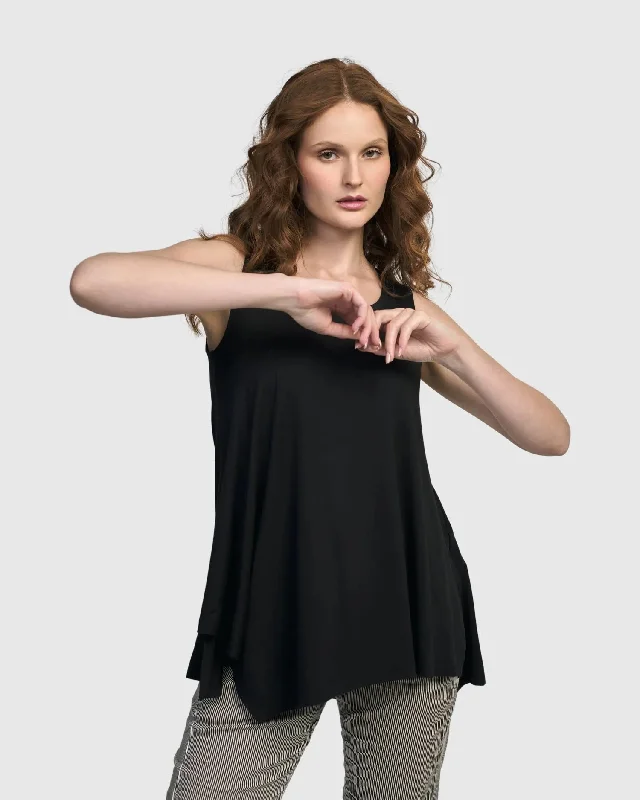 Essential Point Hem Tank Top, Black bright tank top
