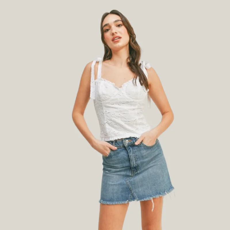 Eyelet Bustier Tank Top (White) ribbed tank top