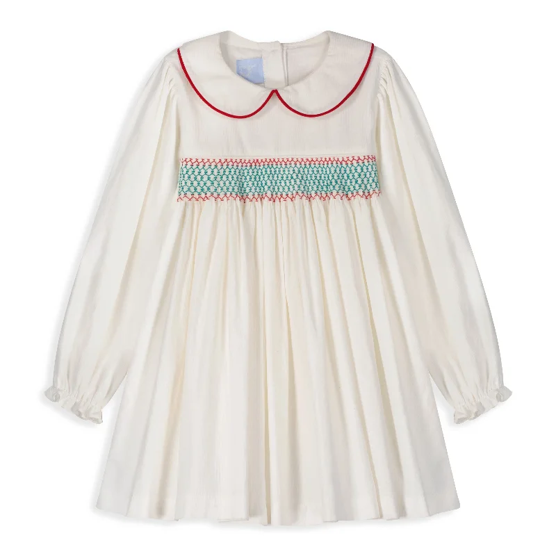 Smocked Peter Pan Dress -- Ivory Cord