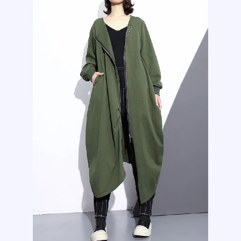 Fashion army green long coat oversize O neck asymmetrical design outwear Fashion zippered coats Hooded Raincoat Women Fashion army green long coat oversize O neck asymmetrical design outwear Fashion zippered coats Hooded Raincoat Women