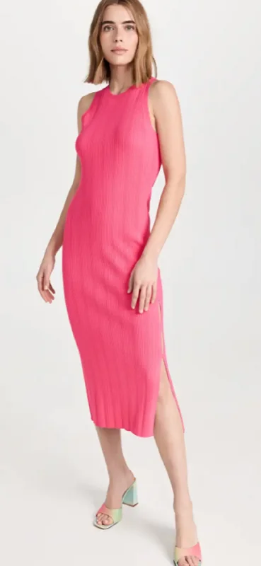 FRAME-Mixed Rib Cutout Tank Dress Flamingo