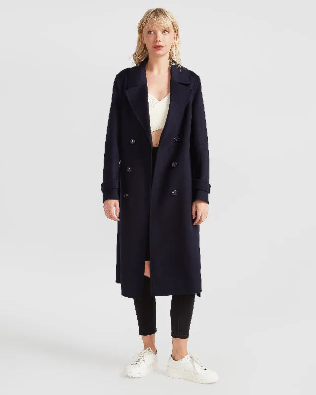 Front Runner Belted Coat - Navy Belted Wool Overcoat