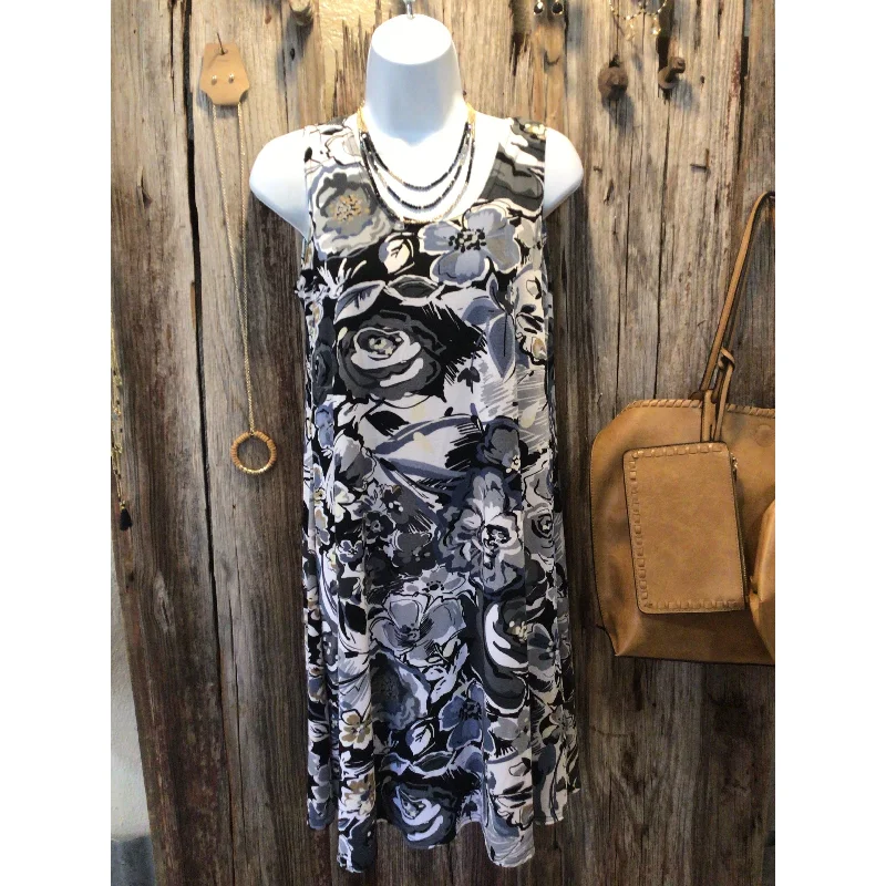 Grey and Blue Flowers Tank Dress