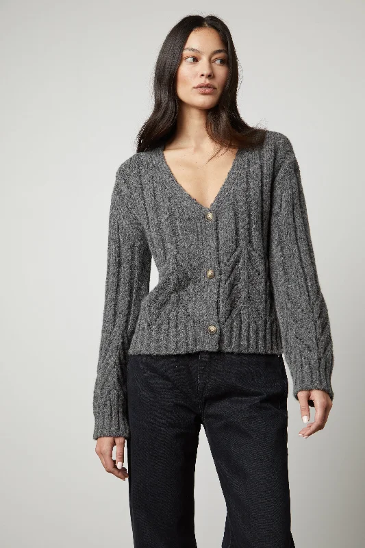 HAZEL ALPACA CABLE KNIT CARDIGAN Slim Fit Regular Fit Oversized
