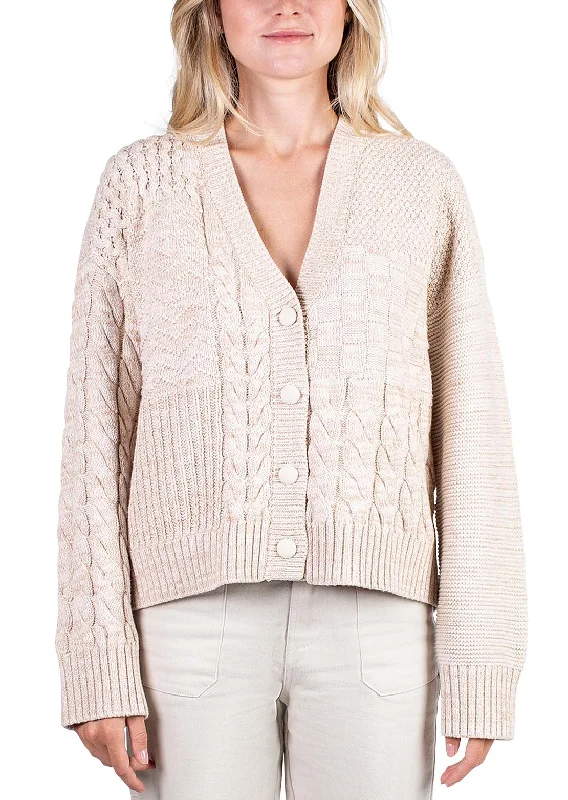 Jetty Women's Quincy Patchwork Cardigan Sweater Mesh Fabric Canvas Fabric Denim Fabric Jetty Women's Quincy Patchwork Cardigan Sweater Mesh Fabric Canvas Fabric Denim Fabric
