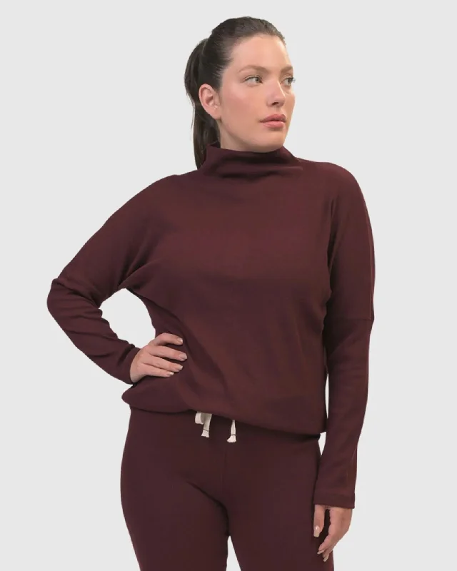 Zen Drawstring Sweatshirt, Wine Oversized Hoodie Comfort Casual
