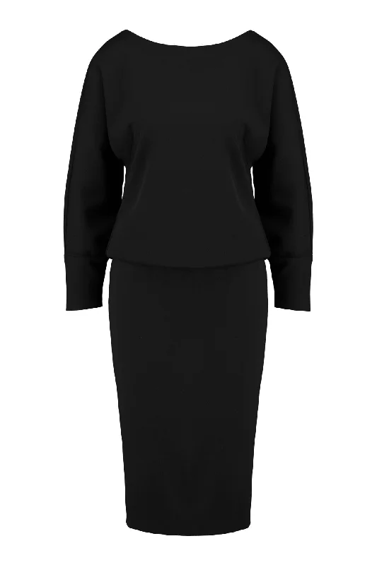 KAEMPFERIA ELEGANT WOOL CREPE BLACK DRESS