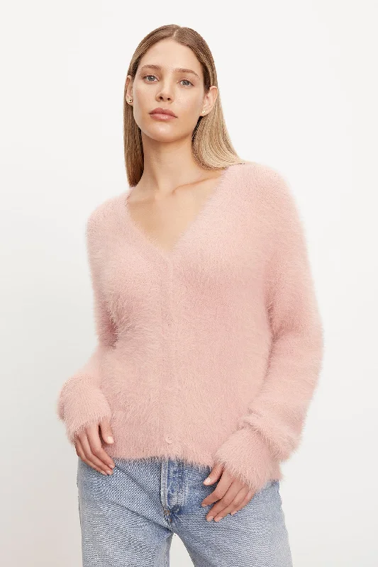 KELSEY FEATHER YARN CARDIGAN Asymmetrical,ymmetric Pencil Cardigan