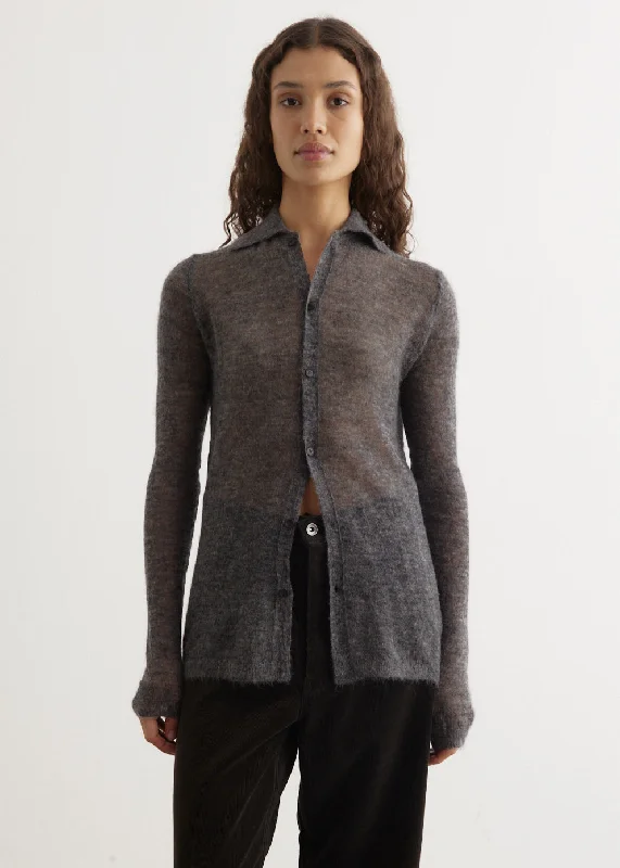 Kid Mohair Sheer Knit Shirt Cardigan Layered Multi-layer Single Layer