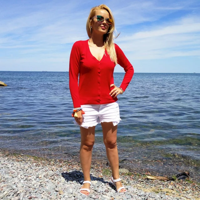 Women's V-Neck Button-Up Cardigan Terry Terry Cloth Terry Knit