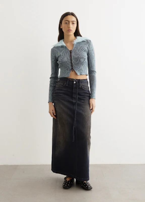 Lace-Up Knit Cardigan Spandex Blend Rayon Blend Denim Blend
