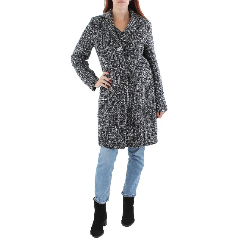 Laundry by Shelli Segal Womens Tweed Metallic Walker Coat Quilted Puffer Jacket