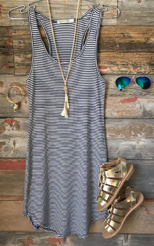 Let's Have Some Fun Striped Tank Dress: Navy
