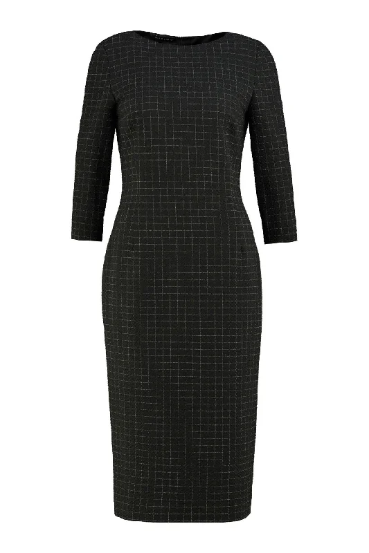LICARIA PLAID PENCIL DRESS WITH CRYSTAL BUTTONS